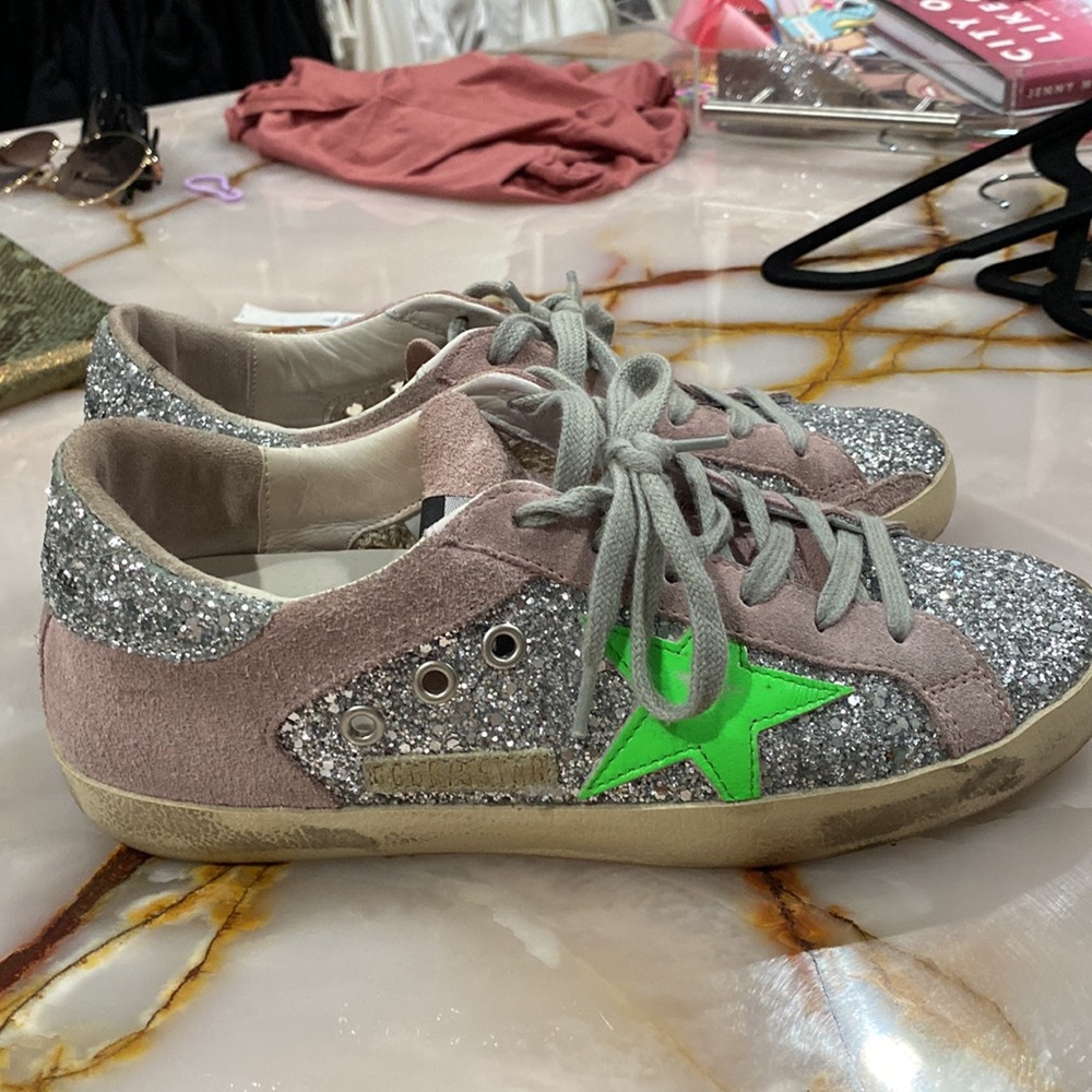 Golden goose silver glitter with neon green star size 6.5 womens. - Picture 3 of 4